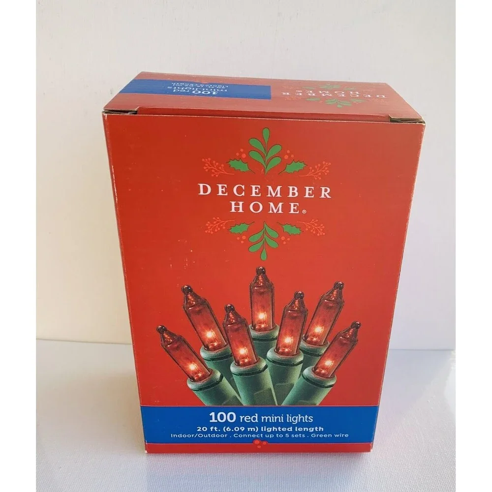 RED Mini Lights String 100 Count Green Wire Valentines Christmas Incandescen 20'